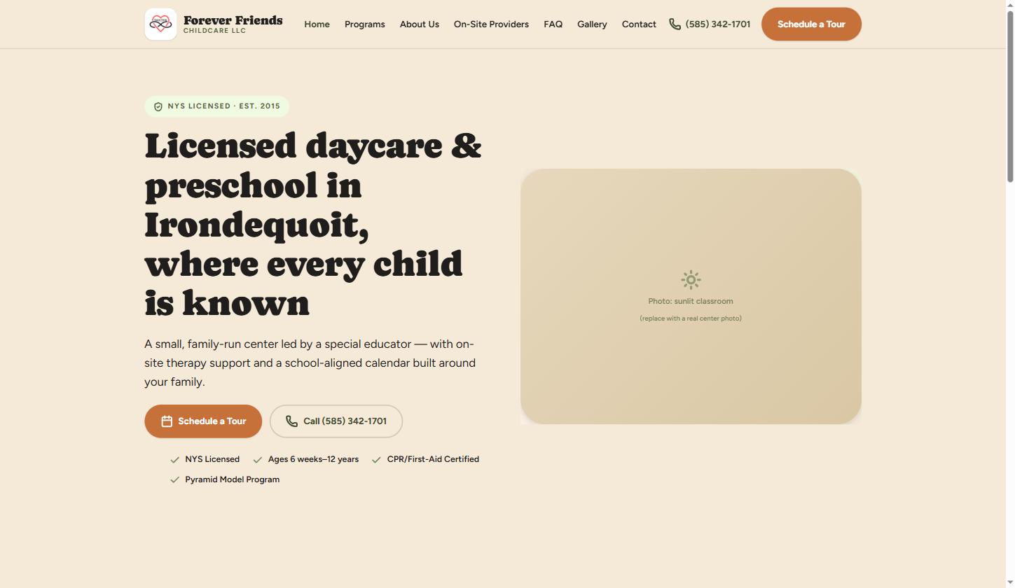 The rebuilt Forever Friends homepage