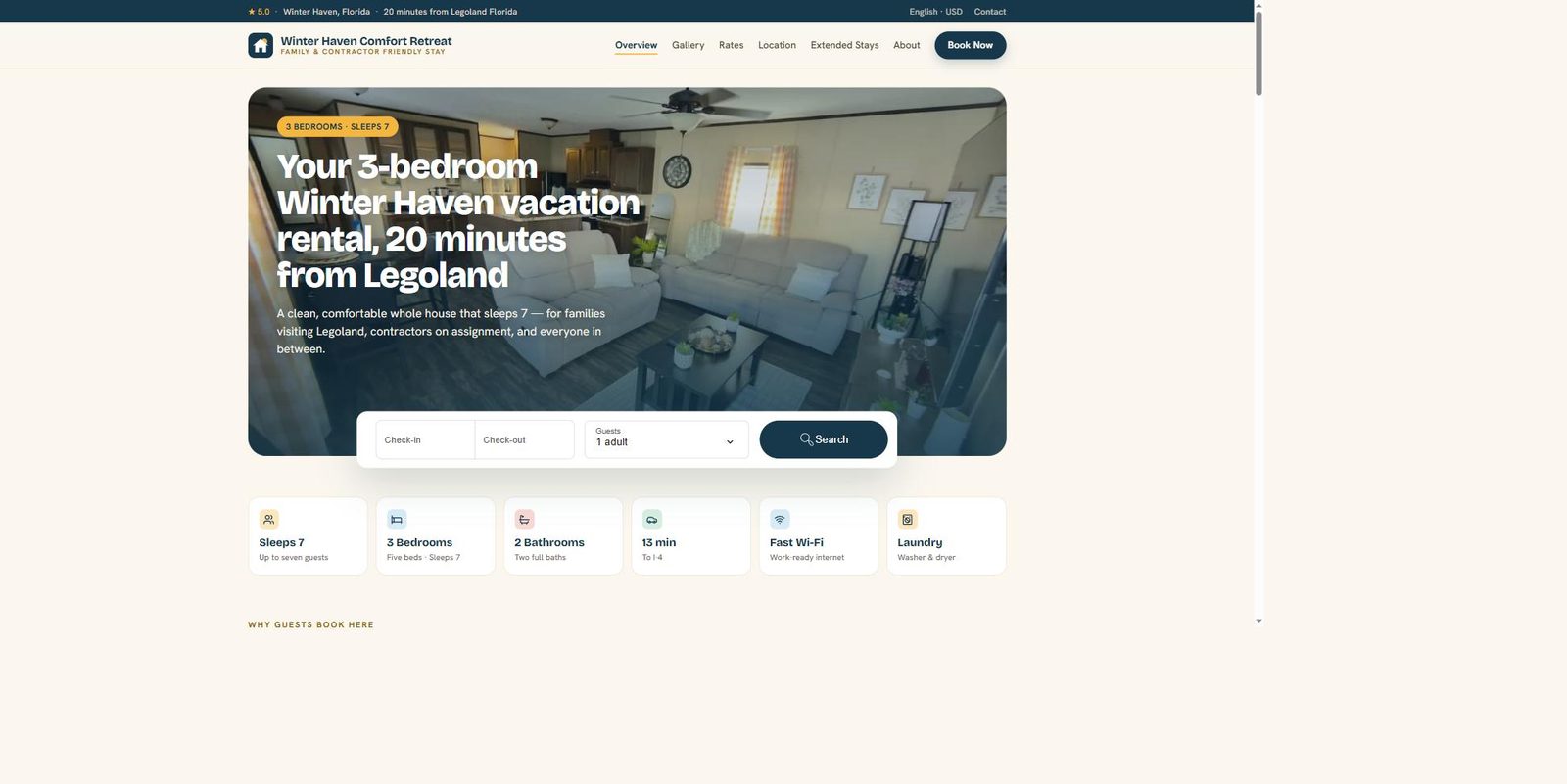 The rebuilt Winter Haven Comfort Retreat homepage