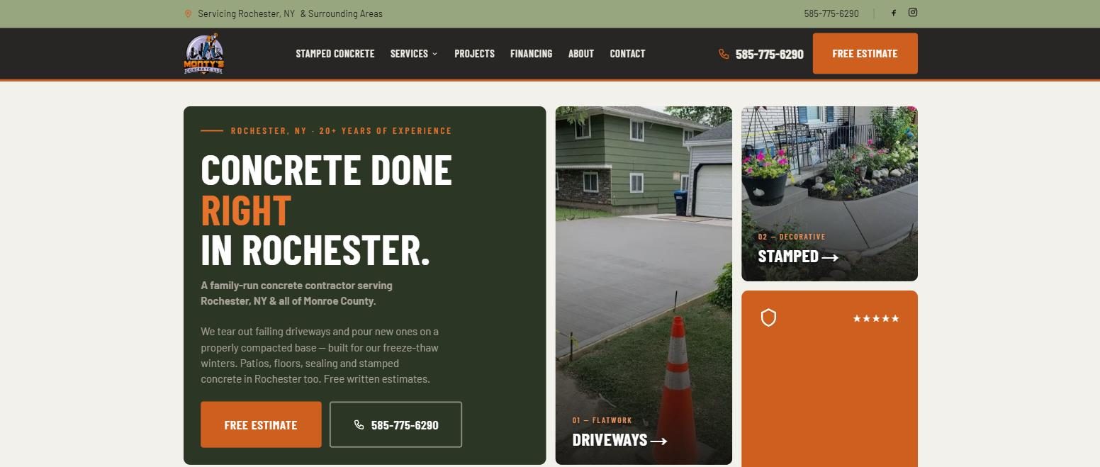 The rebuilt Monty's Concrete homepage